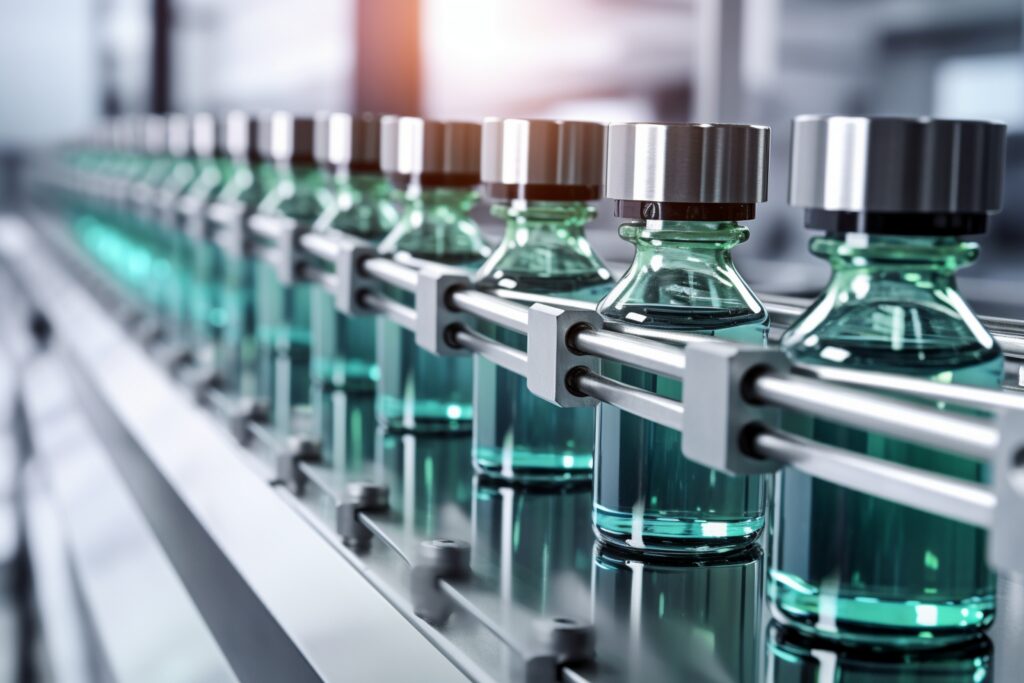 laboratory tubes with chemicals. Pharmaceutical manufacture background. Illustration. Generative AI.